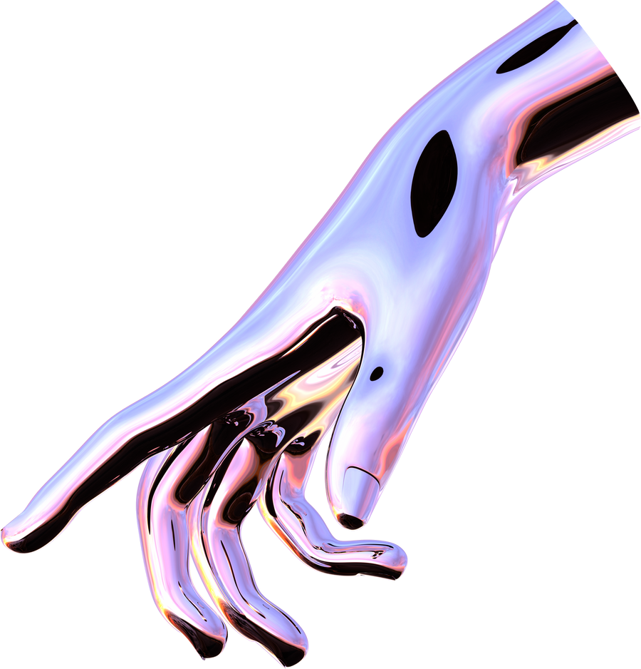 3d chrome metal hand with transparent background, surreal hand, psychedelic aesthetic